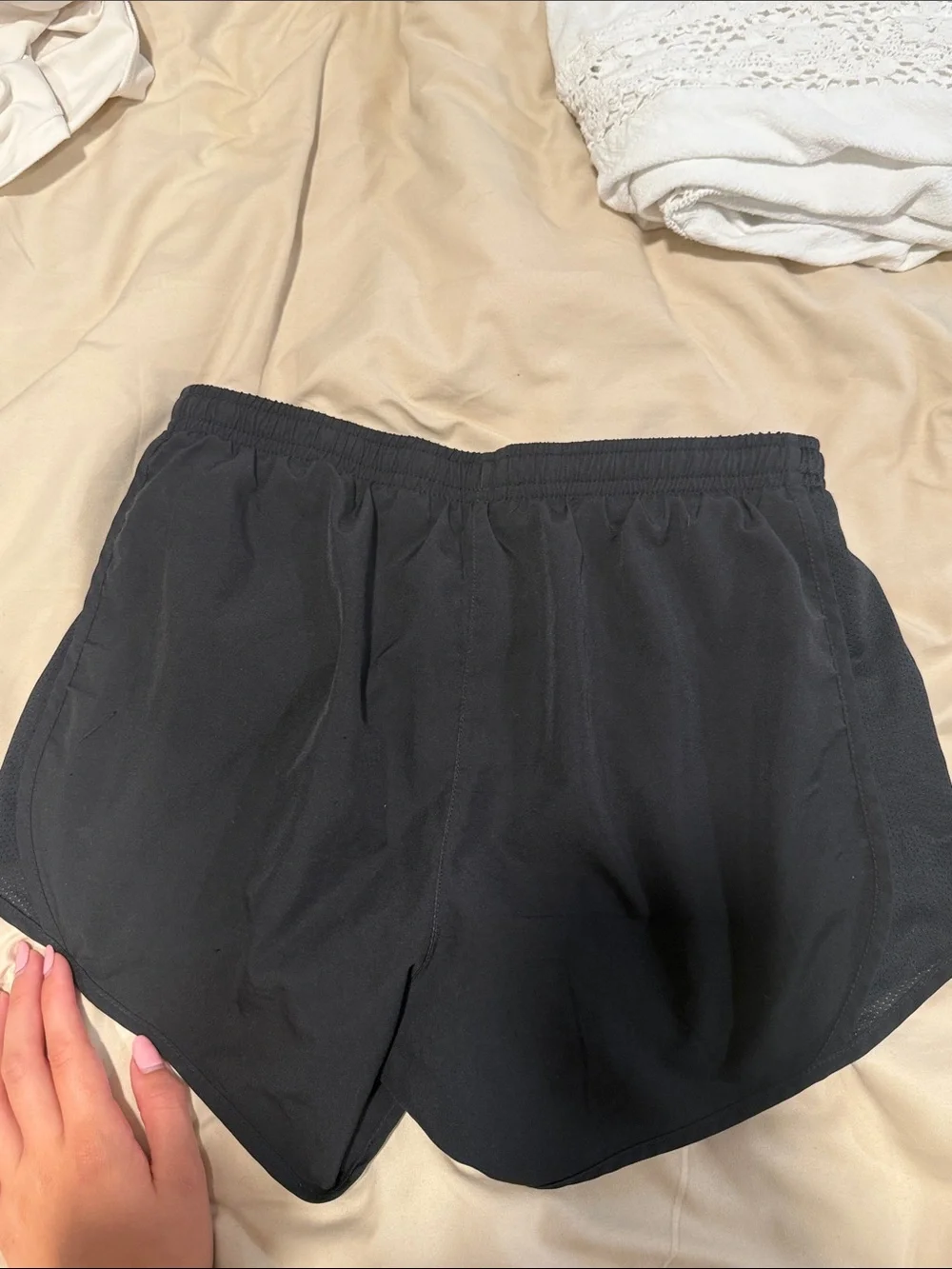 Nike kids Black Athletic Running Shorts with White Swoosh